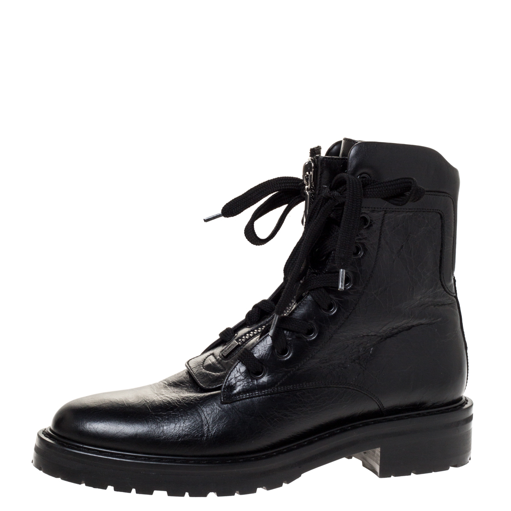 Saint Laurent Paris Black Textured Leather Double Lace William Combat Boots Size 39.5