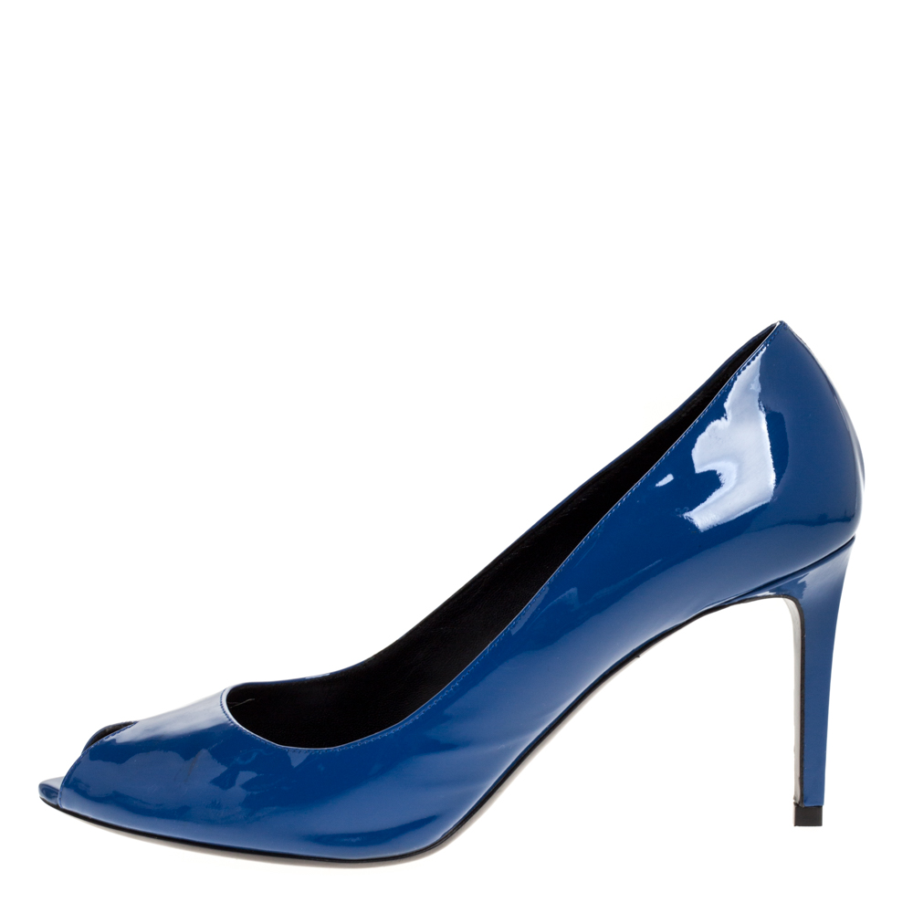 

Saint Laurent Blue Patent Leather Escarpin Peep Toe Pumps Size