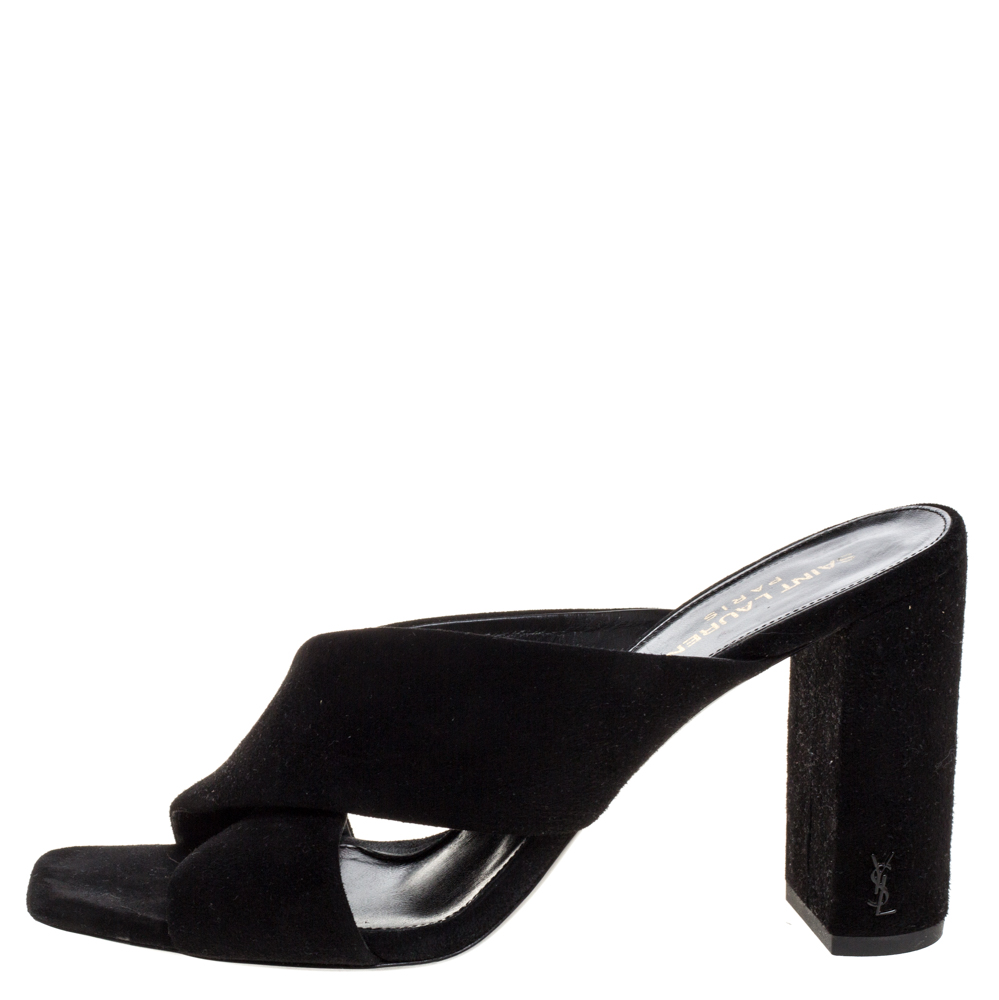 

Saint Laurent Paris Black Suede Leather Loulou 95 Sandals Size