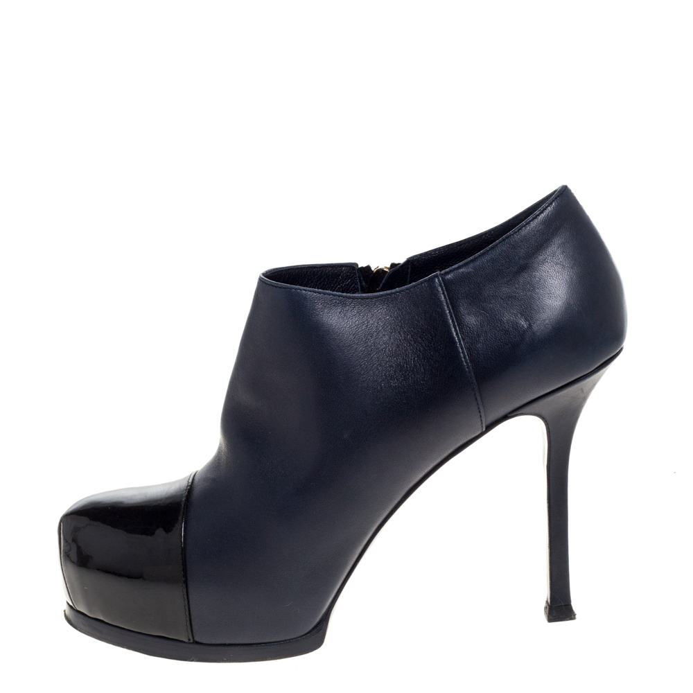 

Saint Laurent Paris Blue/Black Leather Tribtoo Ankle Booties Size