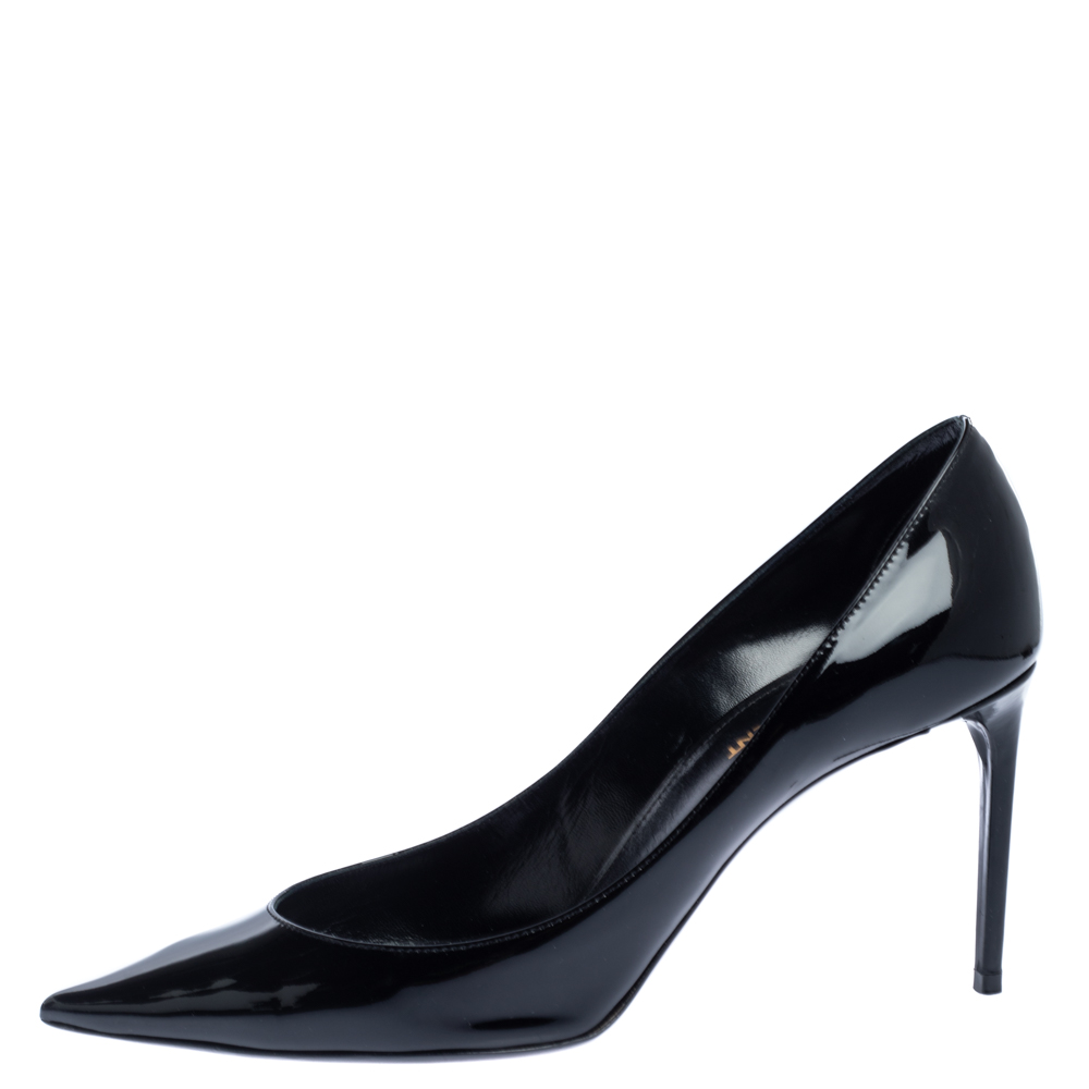 

Saint Laurent Paris Black Pantet Leather Zoe Pointed Toe Pumps Size