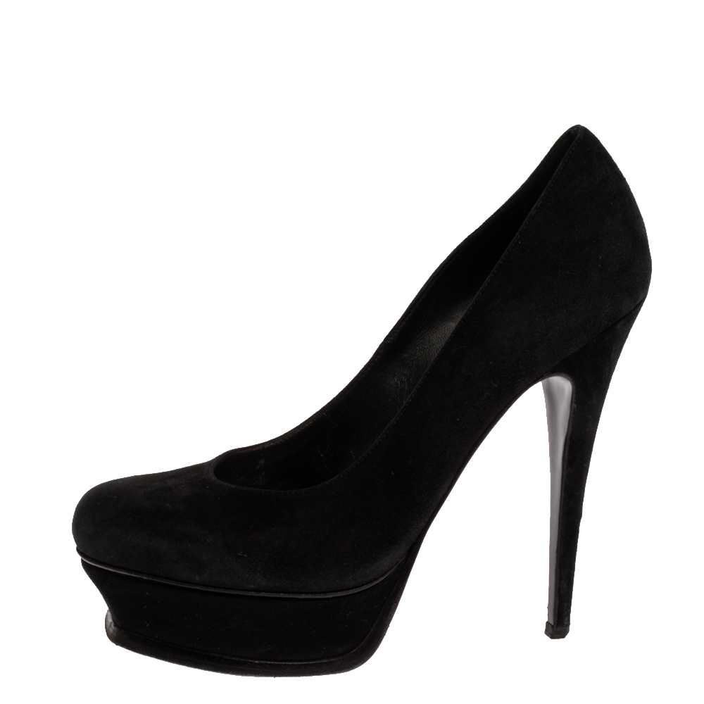 

Saint Laurent Paris Black Suede Tribute Platform Pumps Size