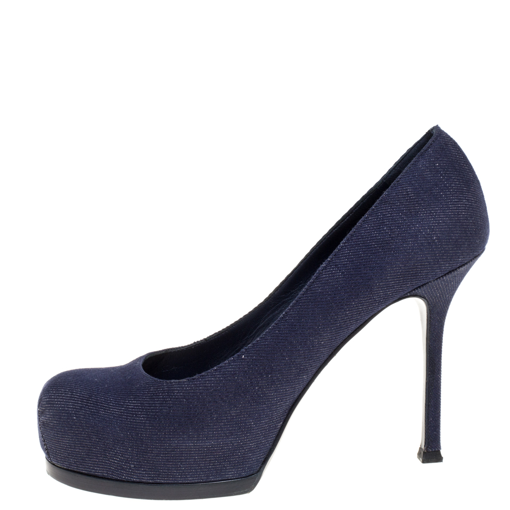 

Saint Laurent Paris Denim Fabric Tribtoo Platform Pumps Size, Blue