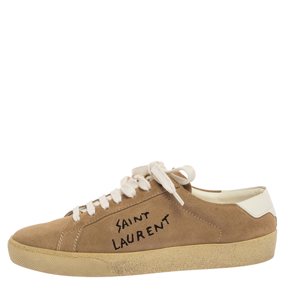 

Saint Laurent Paris Light Brown Suede Court Classic Logo Sneakers Size