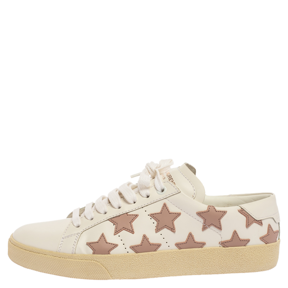 

Saint Laurent Paris White/Beige Leather Star Alpha Low Top Sneakers Size