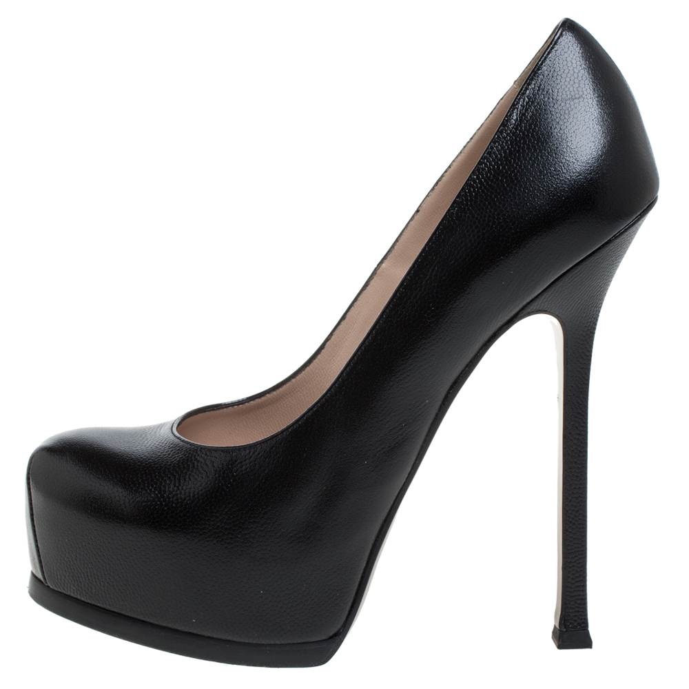 

Saint Laurent Paris Black Leather Tribtoo Platform Pumps Size