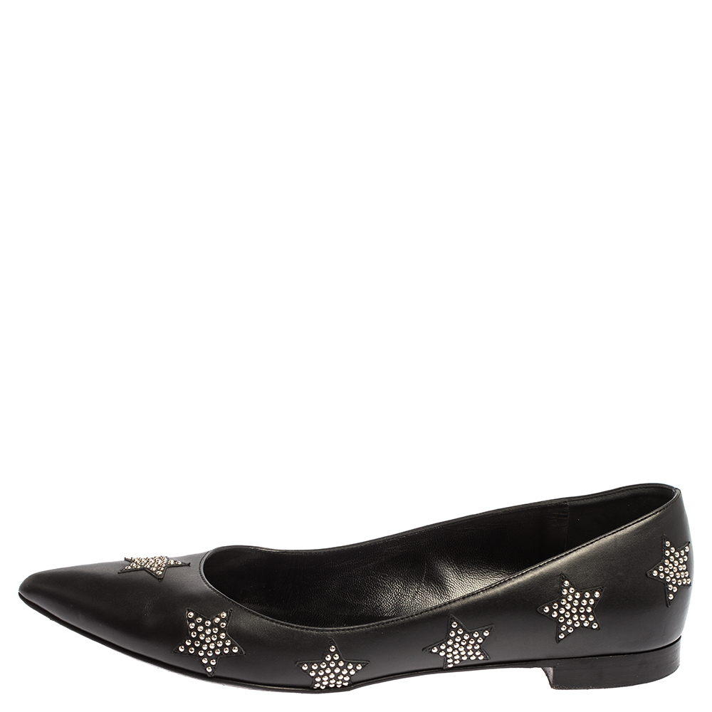 

Saint Laurent Paris Black Leather Star Studded Pointed Toe Flats Size