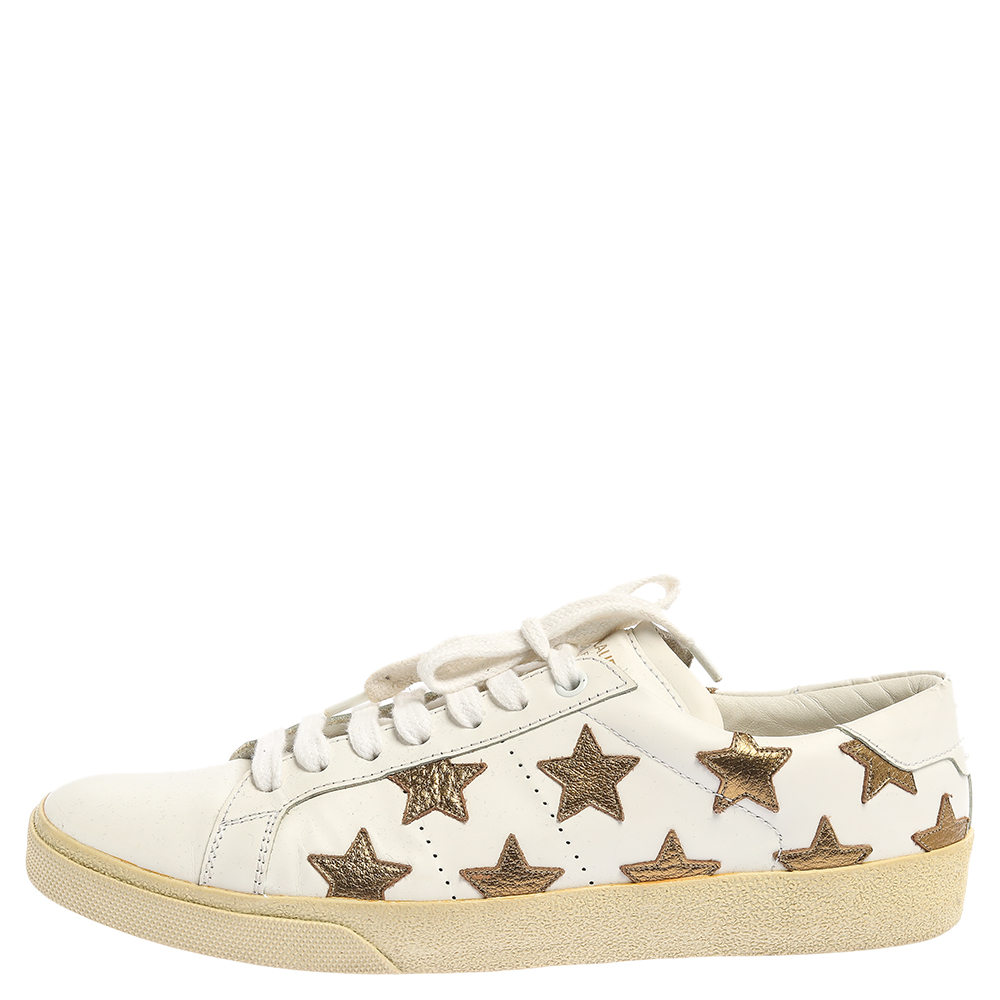 

Saint Laurent White/Gold Leather Star Court Classic California Sneakers Size