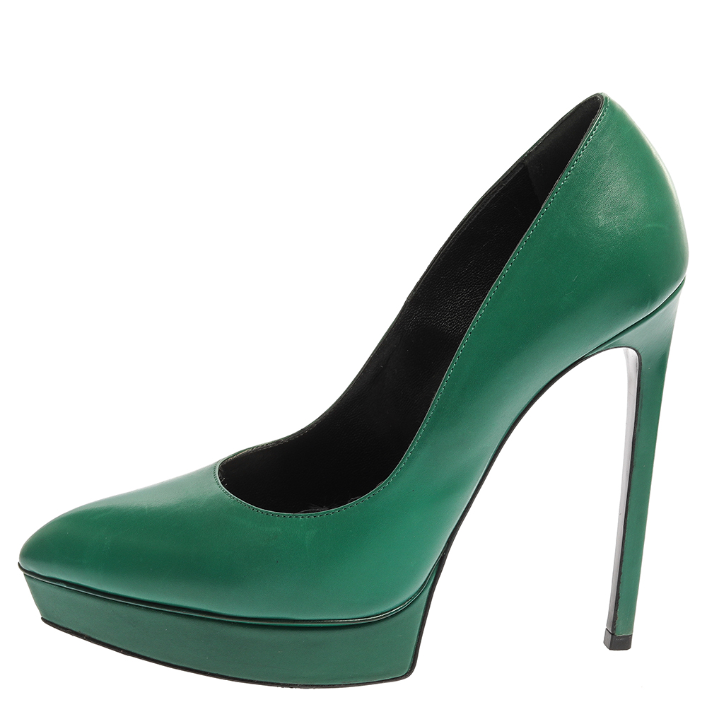 

Saint Laurent Green Leather Janis Pointed Toe Platform Pumps Size