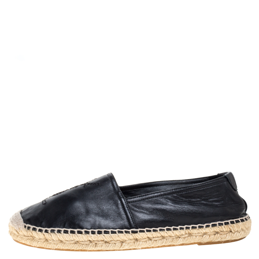 

Saint Laurent Black Leather Logo Espadrilles Size