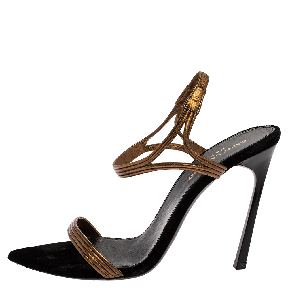 

Saint Laurent Paris Gold Leather Talitha Sandals Size, Brown