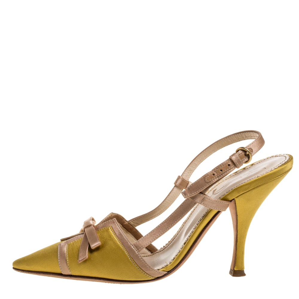 

Saint Laurent Vintage Yellow Satin Bow Slingback Sandals Size