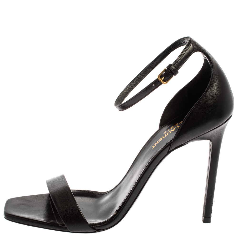 

Saint Laurent Black Leather Amber Ankle Strap Open Toe Sandals Size