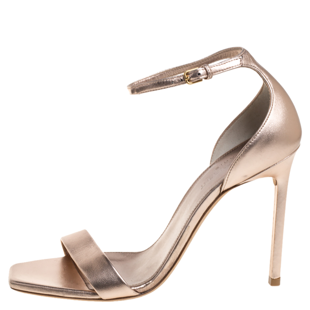 

Saint Laurent Rose Gold Leather Amber Ankle Strap Open Toe Sandals Size, Metallic