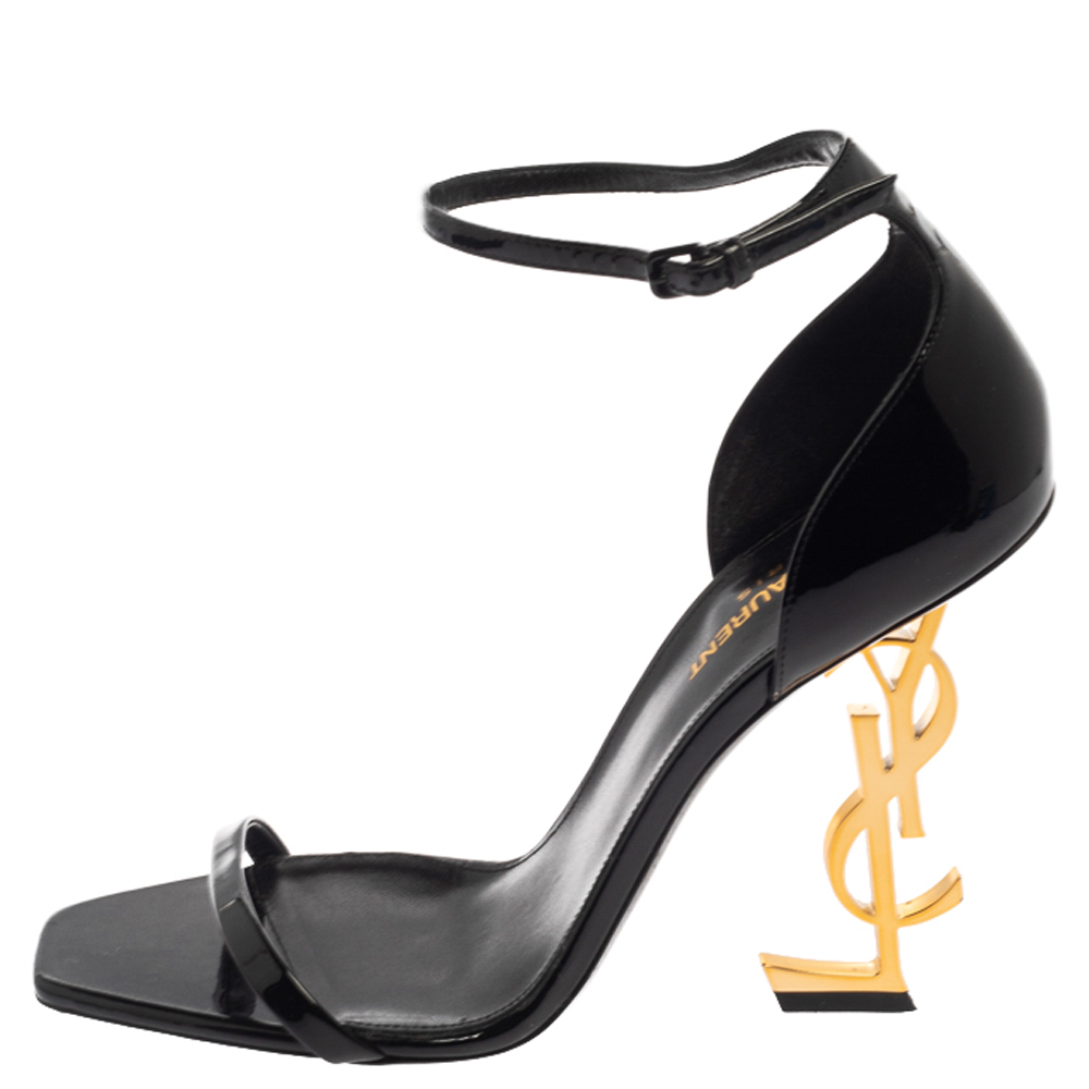 

Saint Laurent Paris Black Leather Opyum Ankle Strap Sandals Size