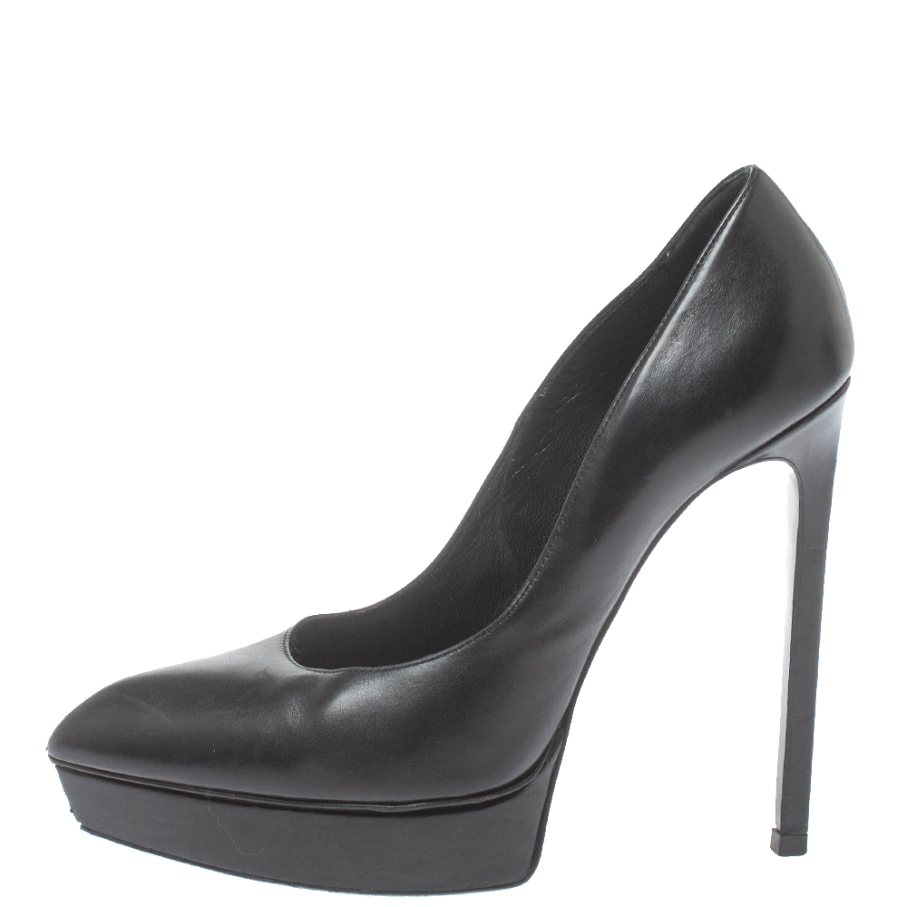 

Saint Laurent Black Leather Janis Pointed Toe Platform Pumps Size