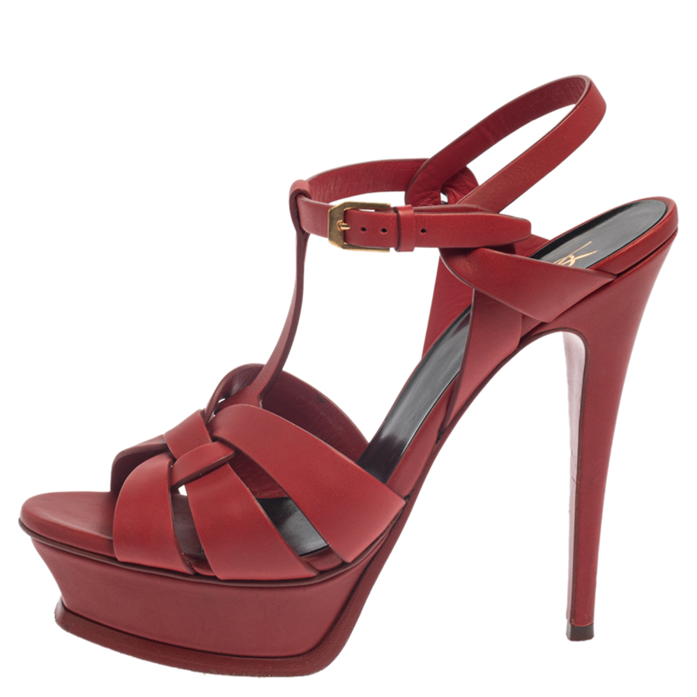 

Saint Laurent Red Leather Tribute Platform Sandals Size