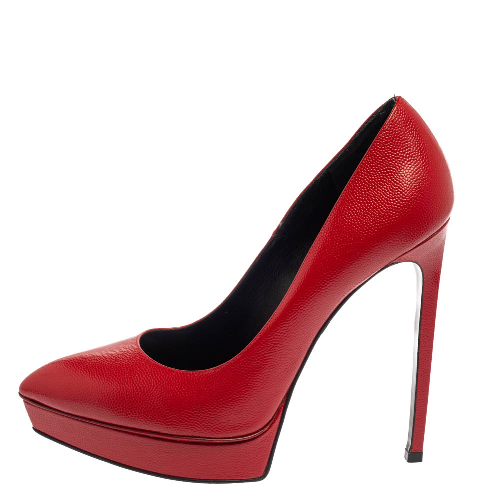 

Saint Laurent Red Leather Janis Pointed Toe Platform Pumps Size
