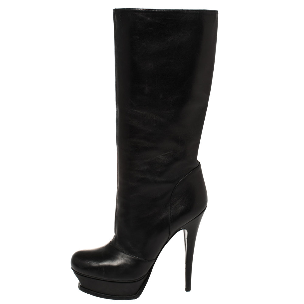 

Saint Laurent Paris Black Leather Tribute Mid Calf Boots Size