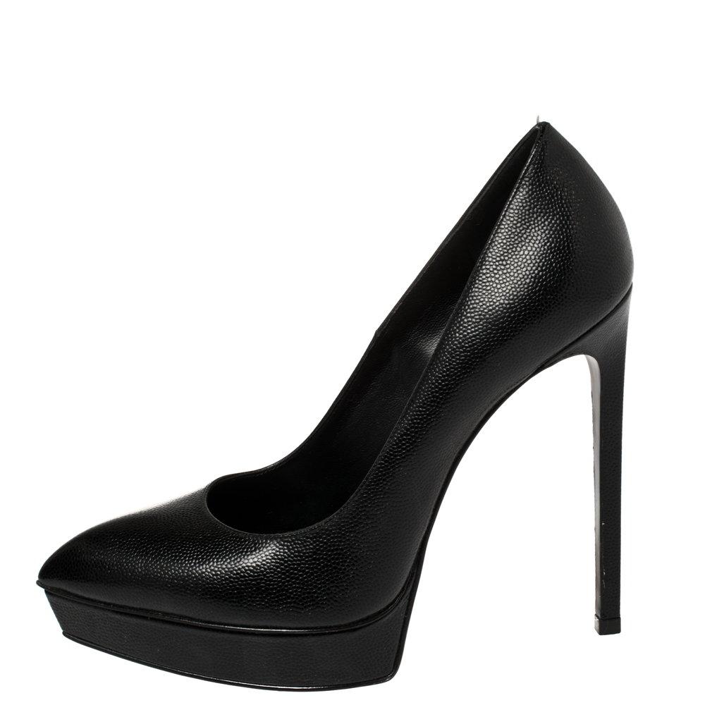 

Saint Laurent Black Leather Classic Janis Platform Pumps Size