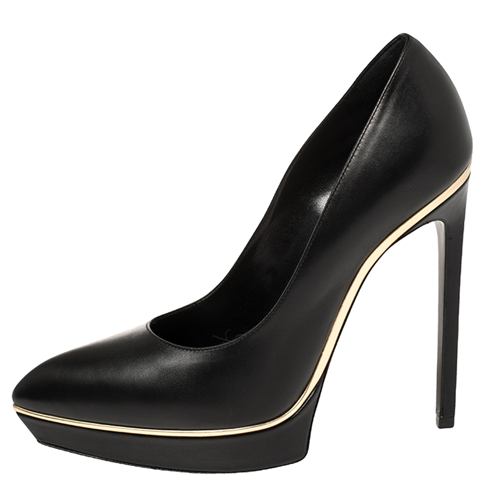 

Saint Laurent Black Leather Janis Pointed Toe Platform Pumps Size