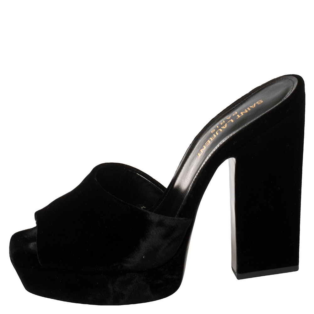 

Saint Laurent Paris Black Velvet Debbie Platform Sandals Size