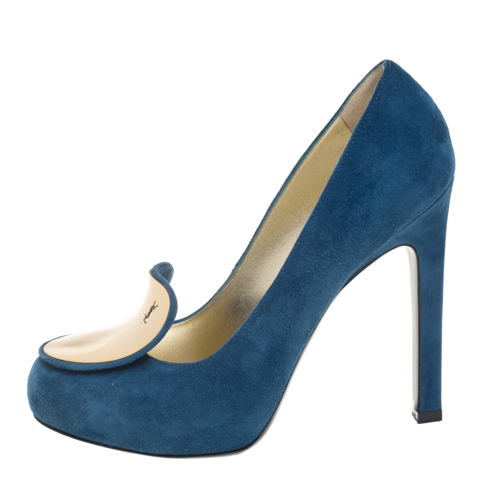 

Saint Laurent Blue Suede Mirror Pumps Size