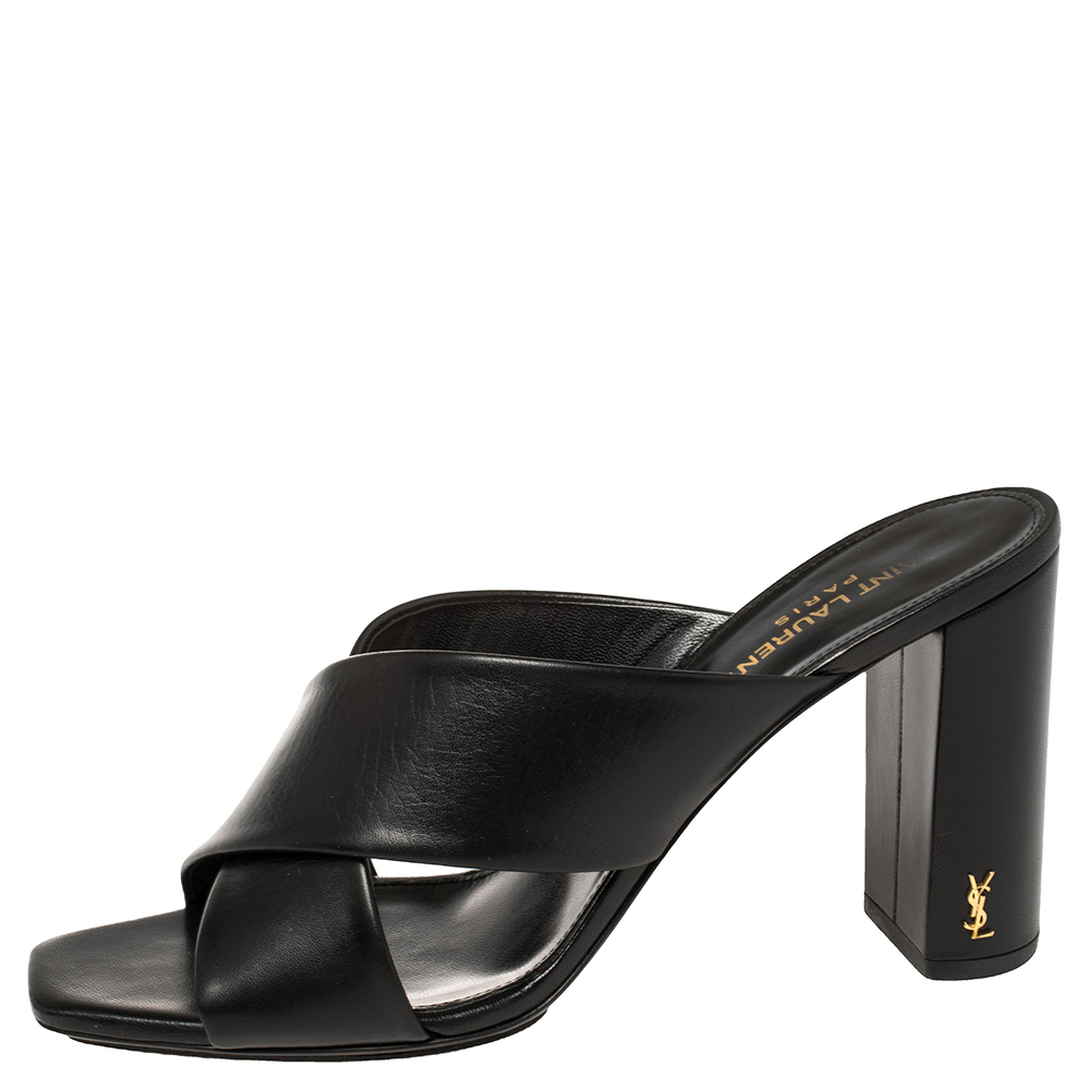 

Saint Laurent Black Leather Loulou Criss Cross Mules Size