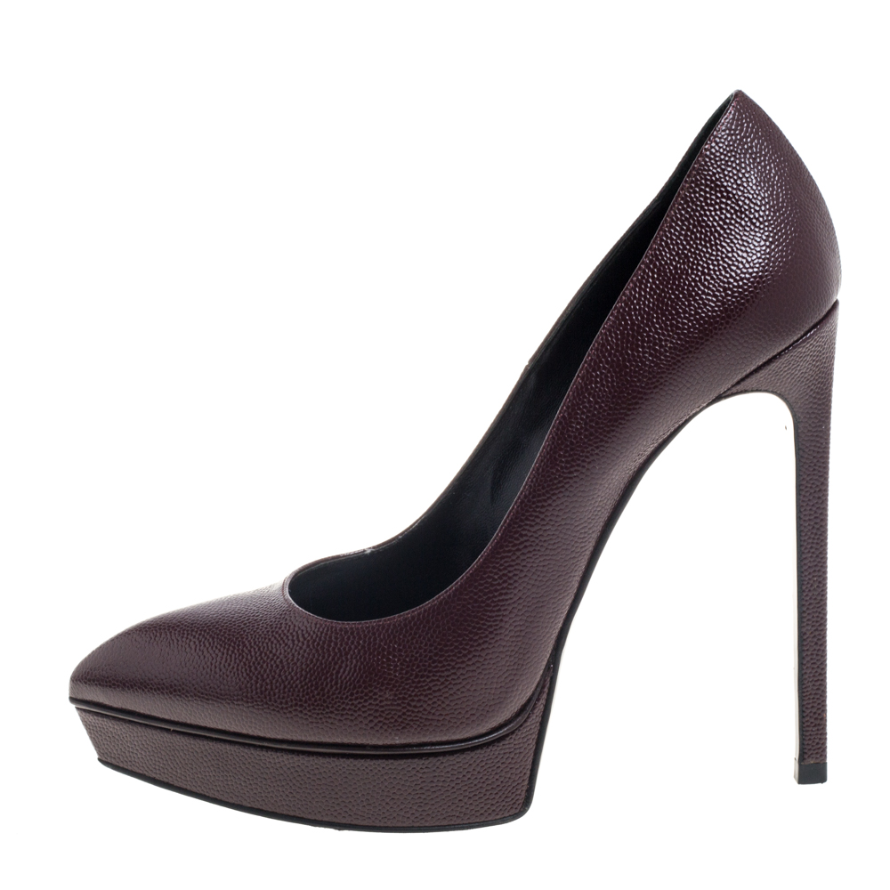 

Saint Laurent Brown Leather Janis Pointed Toe Platform Pumps Size