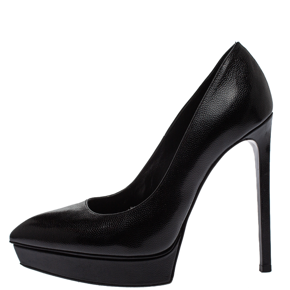 

Saint Laurent Black Leather Janis Pointed Toe Platform Pumps Size