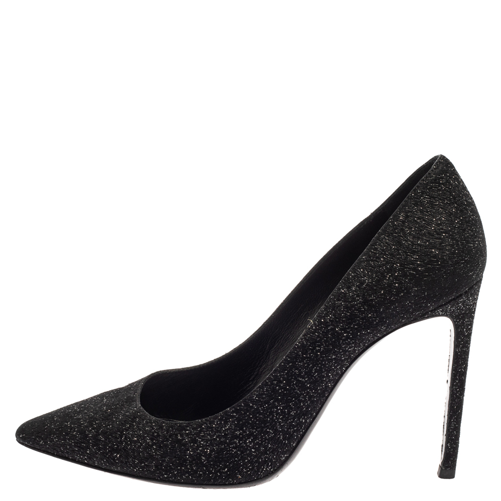 

Saint Laurent Black Glitter And Suede Pointed Toe Pumps Size