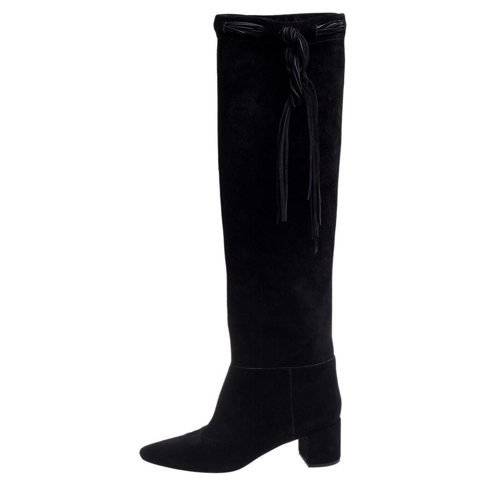 

Saint Laurent Black Suede Knee High Boots Size
