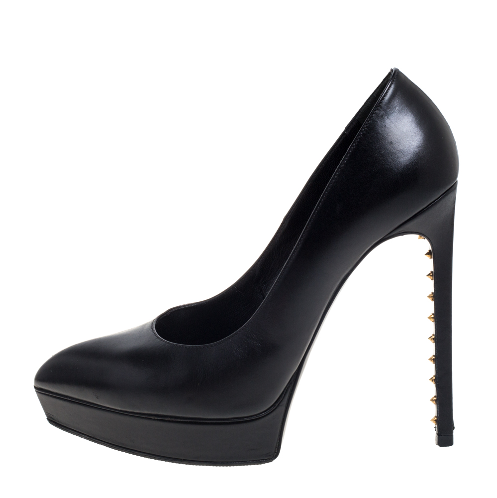

Saint Laurent Black Leather Janis Pointed Toe Platform Pumps Size