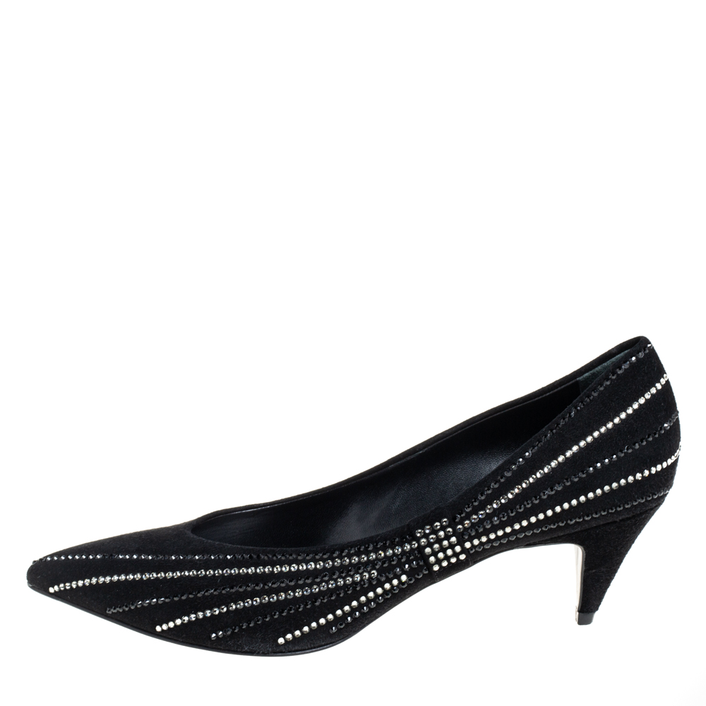 

Saint Laurent Black Velvet Crystal Embellished Pointed-Toe Pumps Size