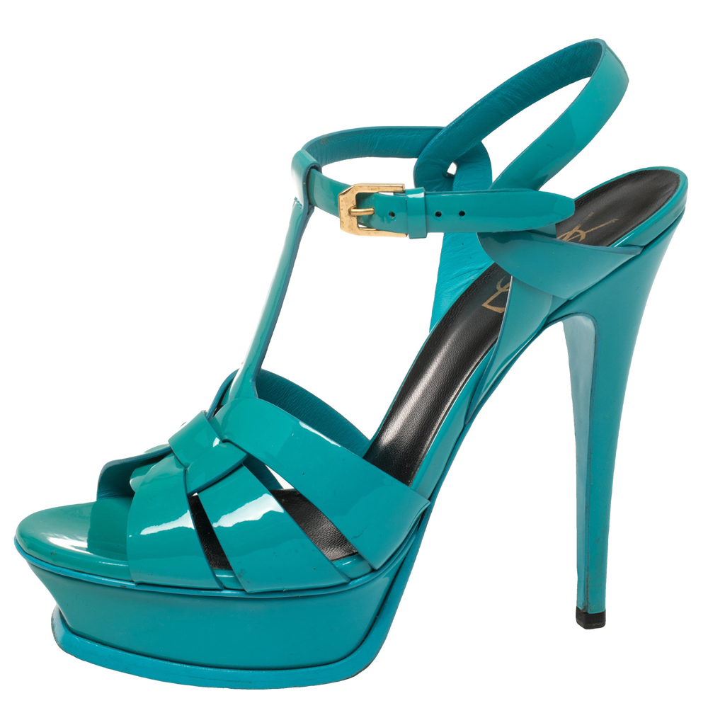 

Saint Laurent Green Patent Leather Tribute Sandals Size