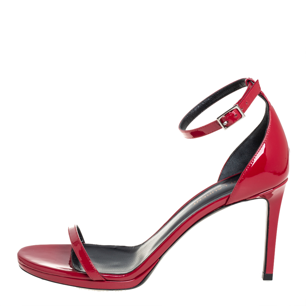 

Saint Laurent Red Patent Leather Amber Ankle Strap Sandals Size