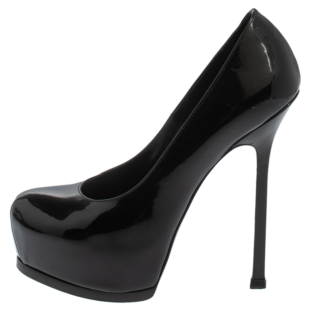 

Saint Laurent Paris Black Patent Leather Tribtoo Platform Pumps Size