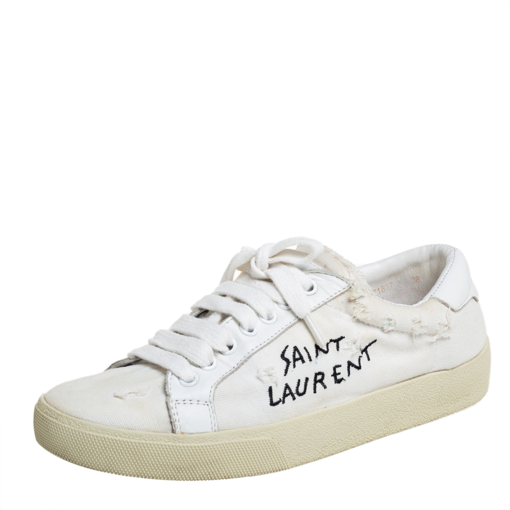 Pre-owned Saint Laurent White Canvas And Leather Court Classic Sneakers Size 38