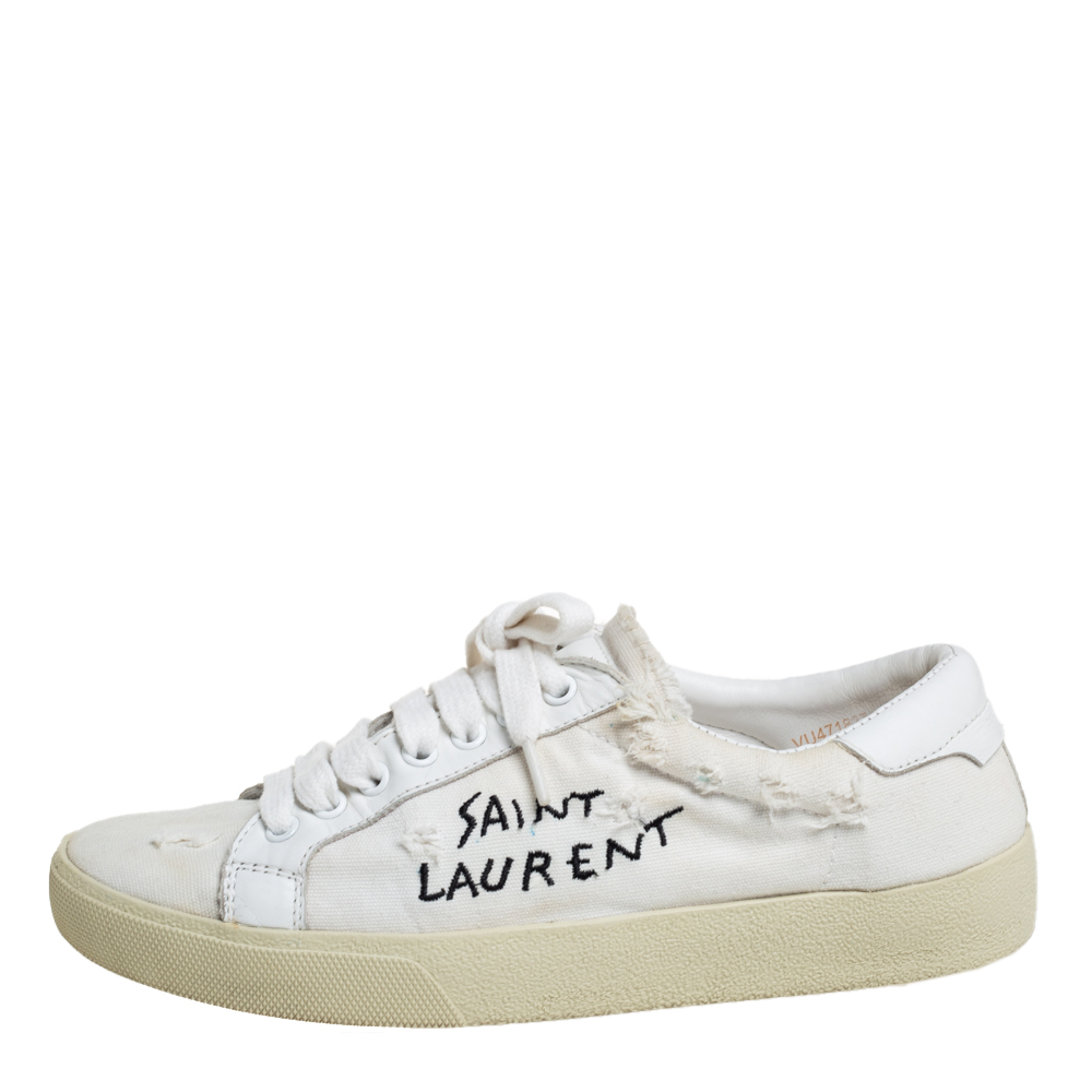 

Saint Laurent White Canvas And Leather Court Classic Sneakers Size