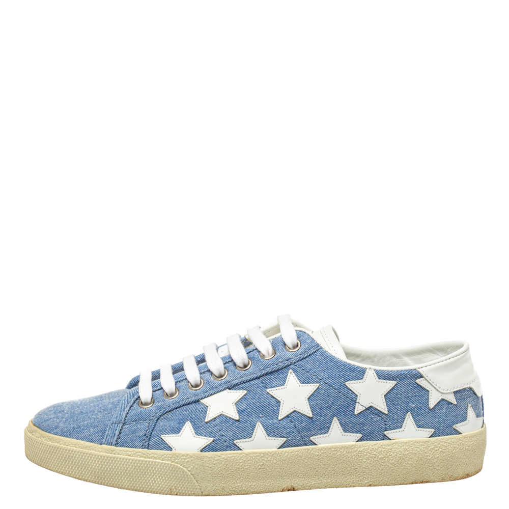 

Saint Laurent Blue/White Denim And Leather Court Classic Star Low Top Sneakers Size