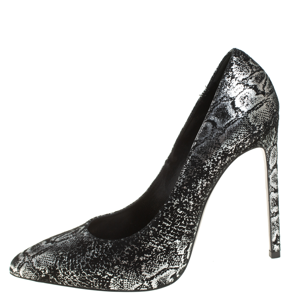 

Saint Laurent Black/Silver Suede Foil Print Pumps Size