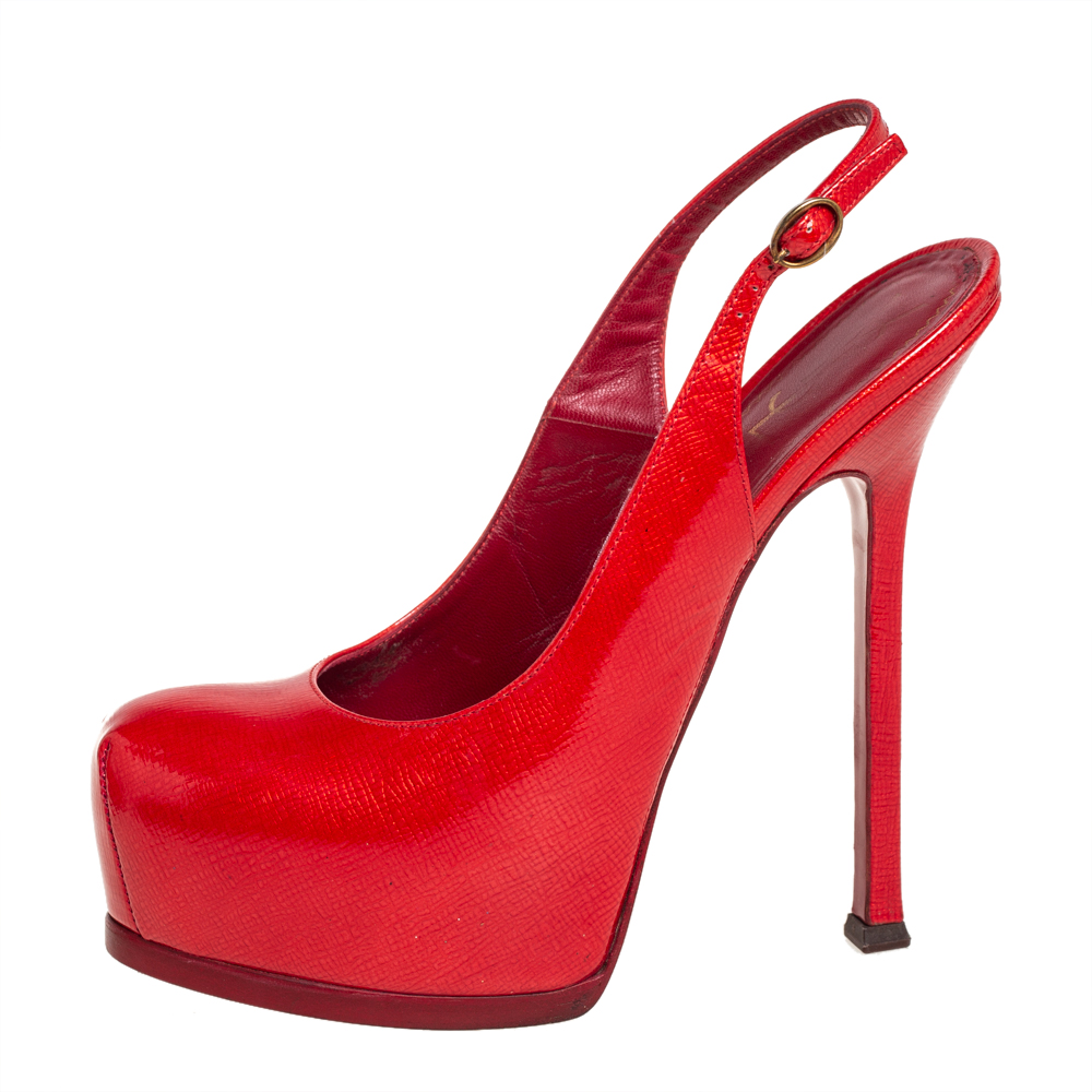 

Saint Laurent Red Patent Leather Tribtoo Sandals Size