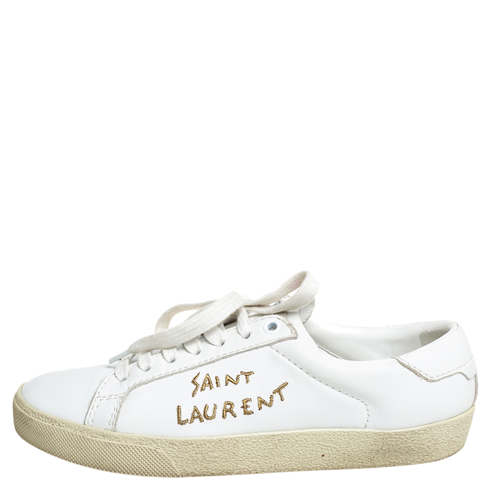 

Saint Laurent White Leather Court Classic Low Top Sneakers Size