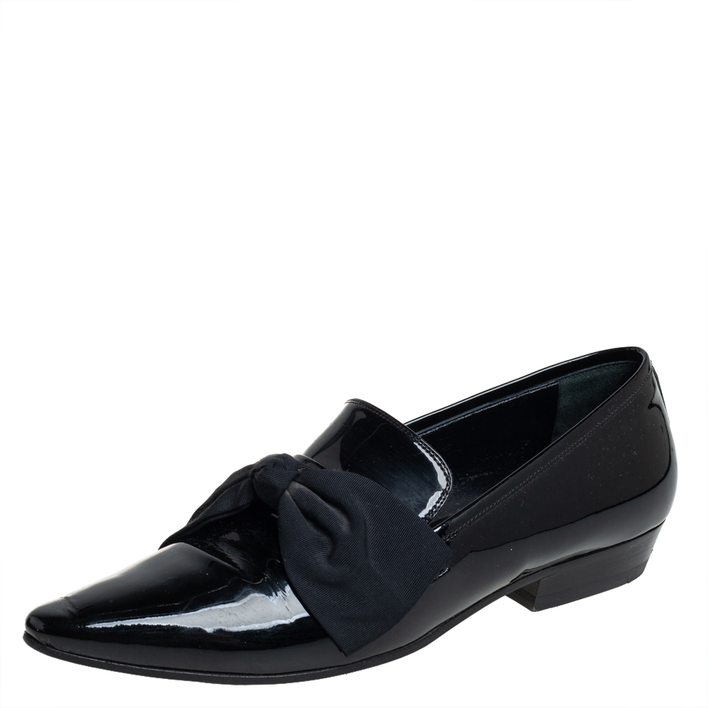 Pre-owned Saint Laurent Black Patent Leather Deven Loafers Size 38