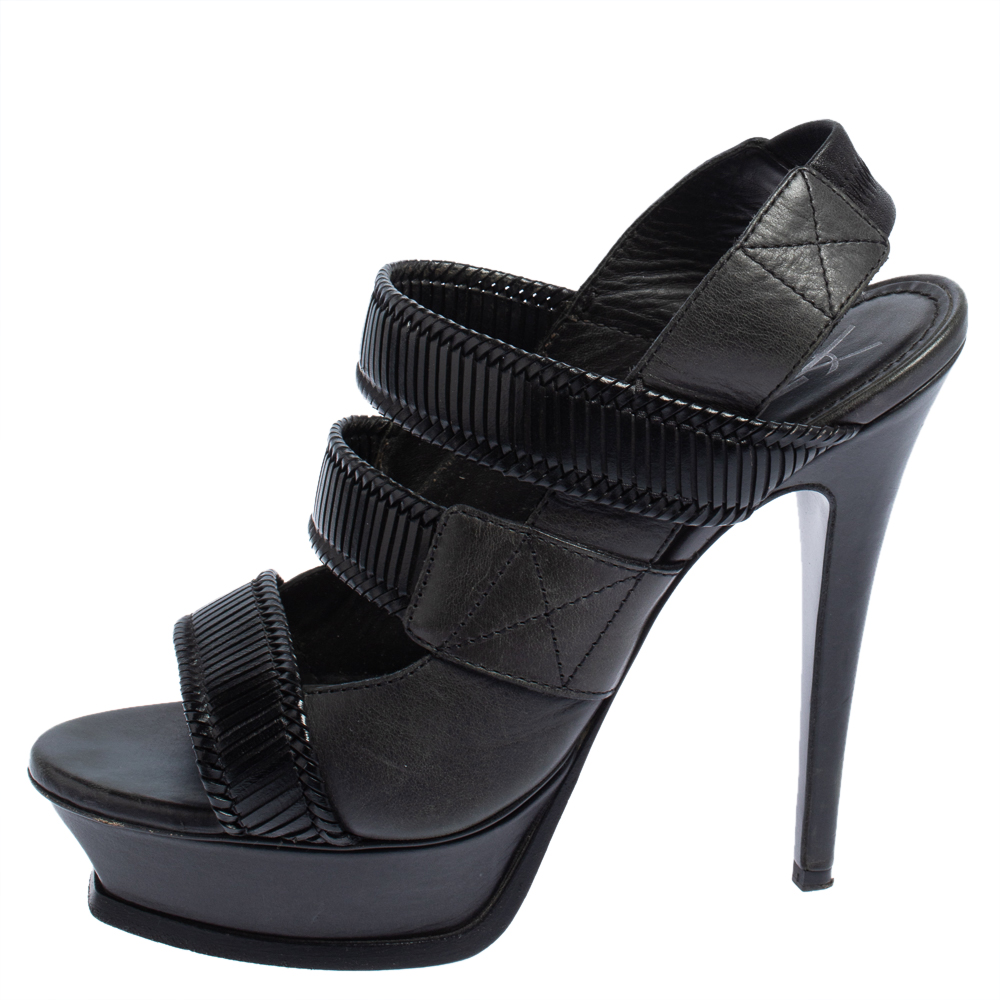 

Saint Laurent Black Leather Slingback Platform Sandals Side