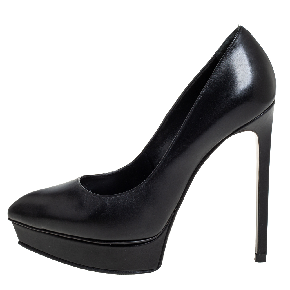

Saint Laurent Black Leather Janis Pointed Toe Platform Pumps Size