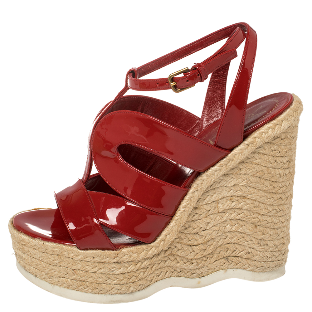 

Saint Laurent Red Patent Leather Wedge Sandals Size