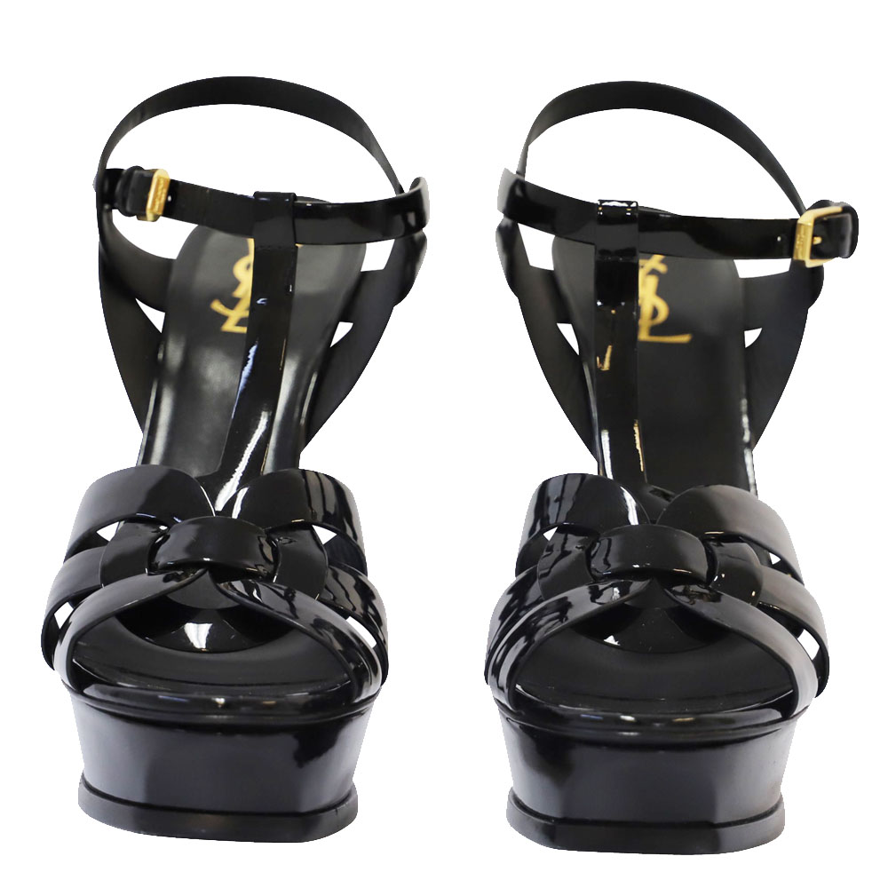 

Saint Laurent Paris Black Patent Leather Tribute Platform Sandals Size