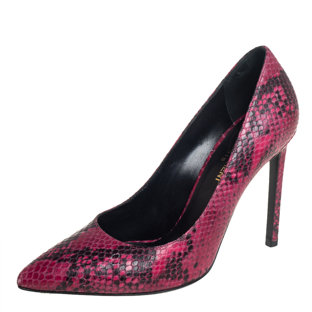 

Saint Laurent Two Tone Python Embossed Leather Pointed Toe Pumps Size, Red