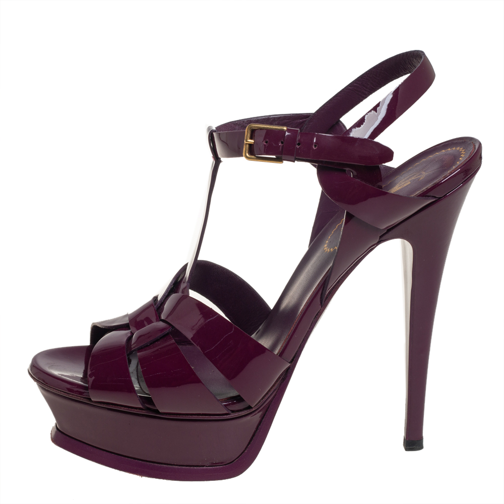 

Saint Laurent Purple Patent Leather Tribute Sandals Size